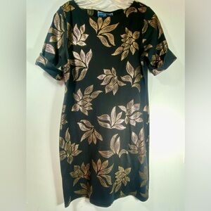 Karen Scott Sport Short Sleeved Black With Gold Flower Pattern Dress